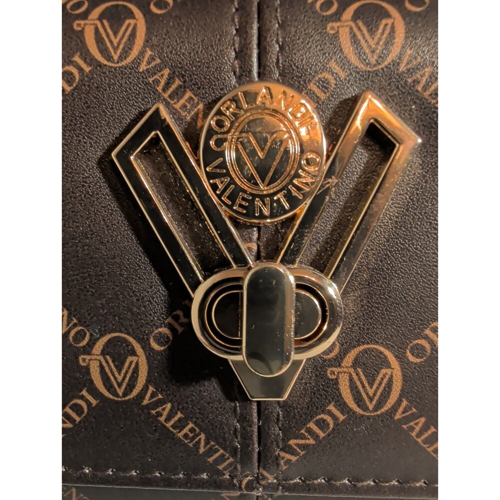 NWT Valentino Orlandi Crossbody Bag Brown Monogram Wallet Purse Gold V Lock New - Picture 2 of 16